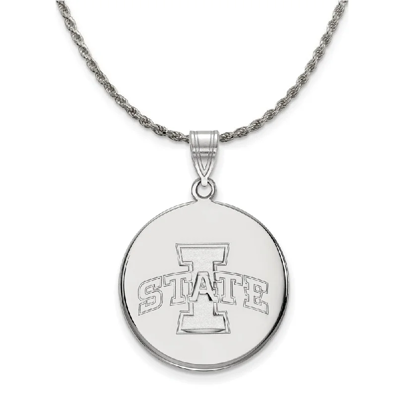 Sterling Silver Iowa State Large Disc Pendant Necklace