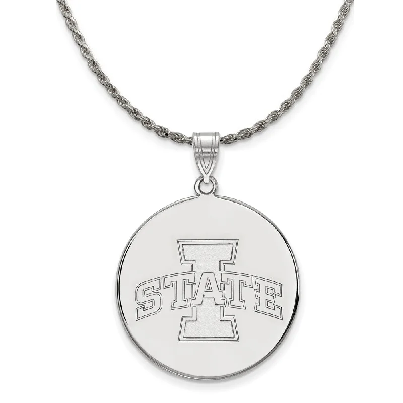 Scythian charm necklace-Sterling Silver Iowa State XL Disc Pendant Necklace