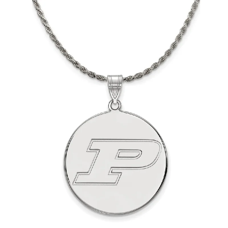 Slit vent necklace-Sterling Silver Purdue XL Initial P Disc Necklace