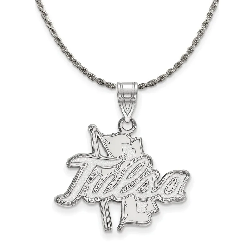 Saffron amber necklace-Sterling Silver The U. of Tulsa Large Script Logo Necklace