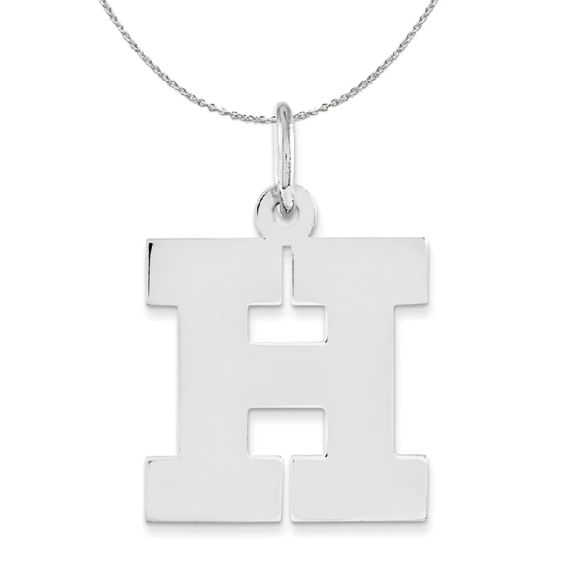 Marbled quartz necklace-Silver Amanda Collection Medium Block Style Initial H Necklace