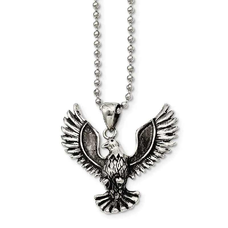 Cracked rind necklace-Stainless Steel Antiqued Eagle Pendant Necklace 22 Inch