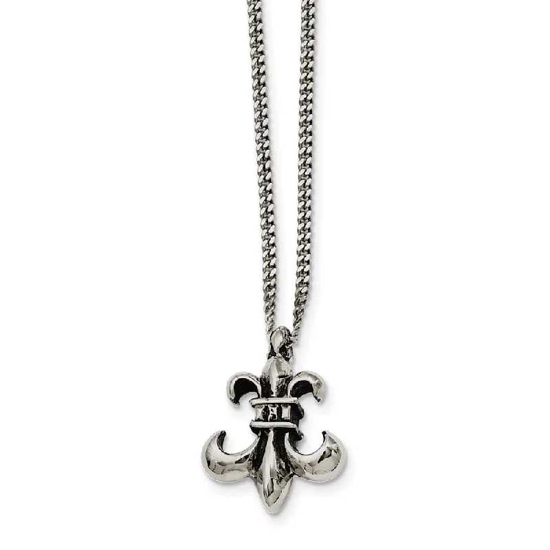 Tin cast necklace-Stainless Steel Antiqued Fleur-de-lis Necklace - 18 Inch