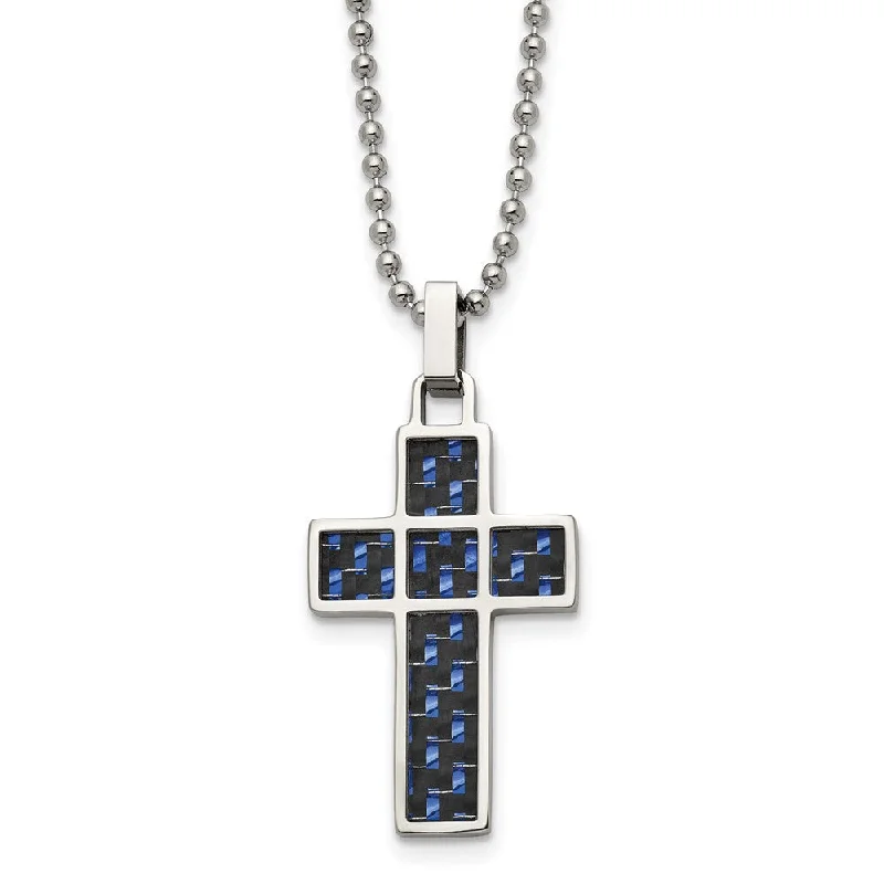 Triple knot necklace-Stainless Steel, Black & Blue Carbon Fiber Cross Necklace, 20 Inch