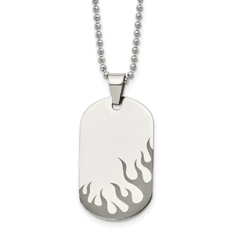 Ripple chain necklace-Stainless Steel & Black Plated Flames Dog Tag Necklace, 24 Inch