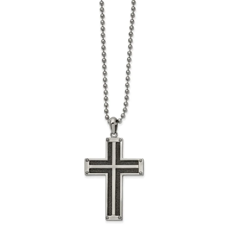 Rain drop necklace-Stainless Steel Black Plated Polished Laser Cut Cross Necklace, 22 In