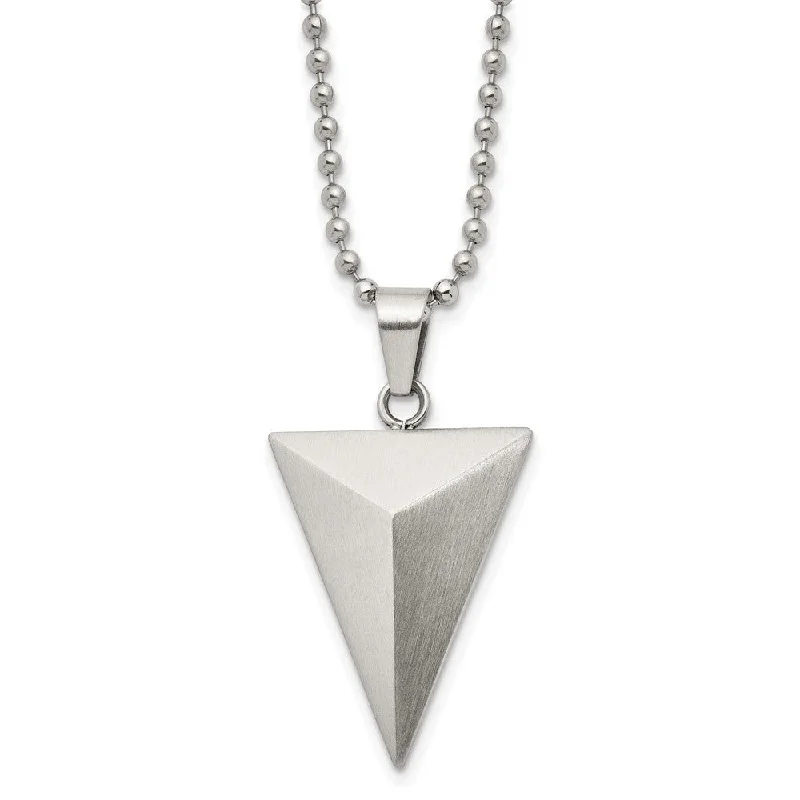 Gritty finish necklace-Stainless Steel Brushed Triangle Pyramid Necklace, 22 Inch