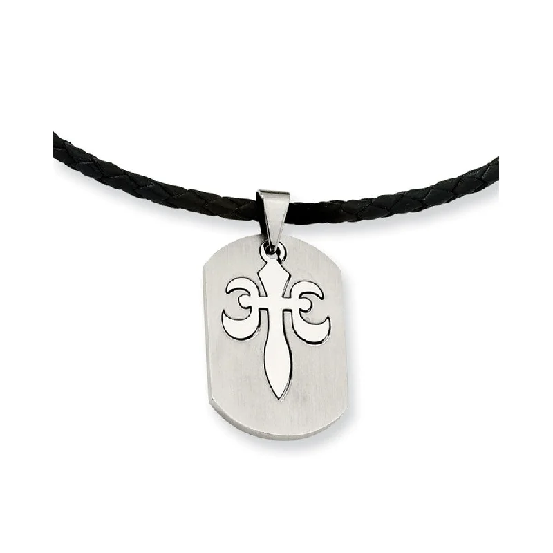 Stainless Steel Fleur De Lis Dog Tag Necklace