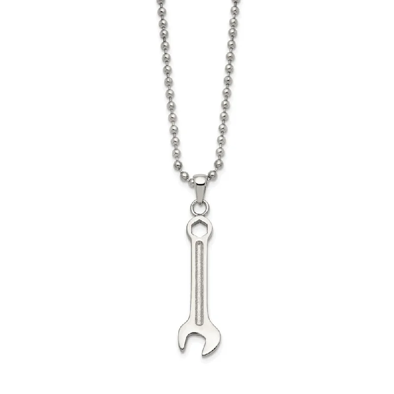 Cushion-cut sapphire necklace-Stainless Steel Polished 3D Wrench Necklace, 24 Inch