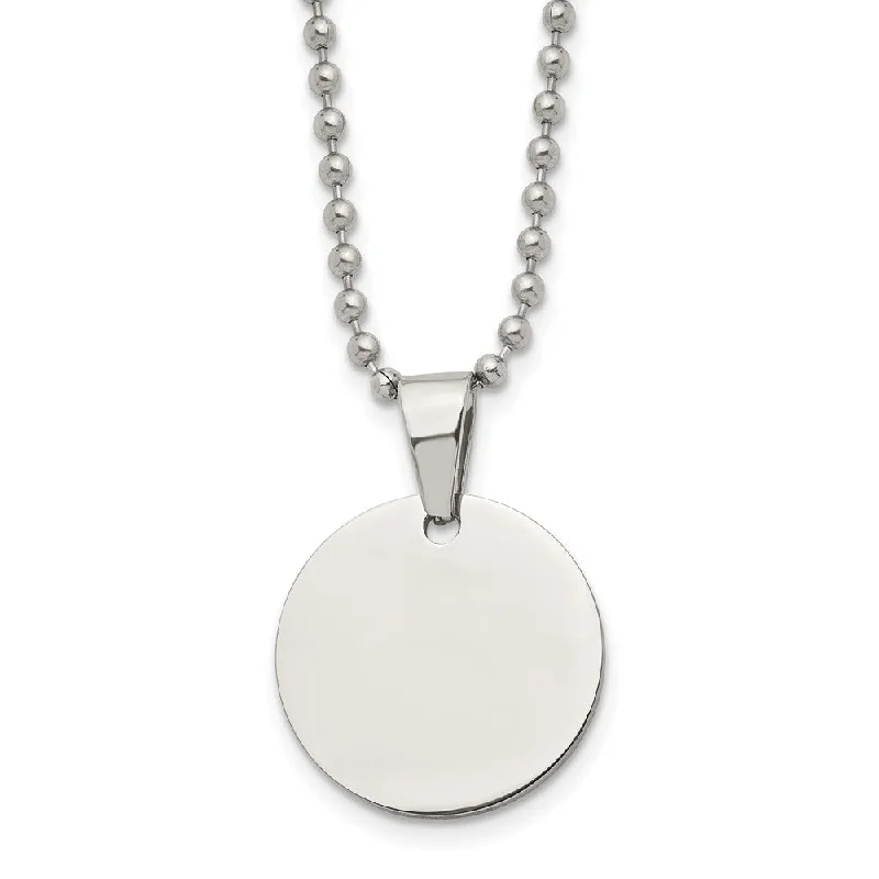 Plaid check necklace-Stainless Steel Reversible 22mm Round Engravable Disc Necklace, 24 In