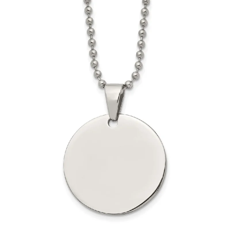 Stainless Steel Reversible 28mm Round Engravable Disc Necklace, 24 In