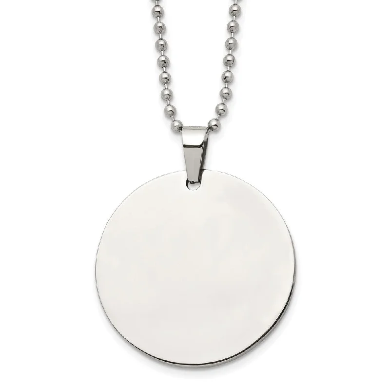 Horn curve necklace-Stainless Steel Reversible 38mm Round Engravable Disc Necklace, 24 In