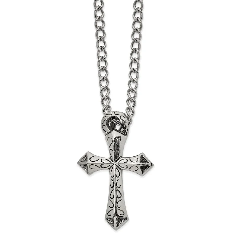 Reused object necklace-Stainless Steel XXL Antiqued Passion Cross Slide Necklace, 24 Inch