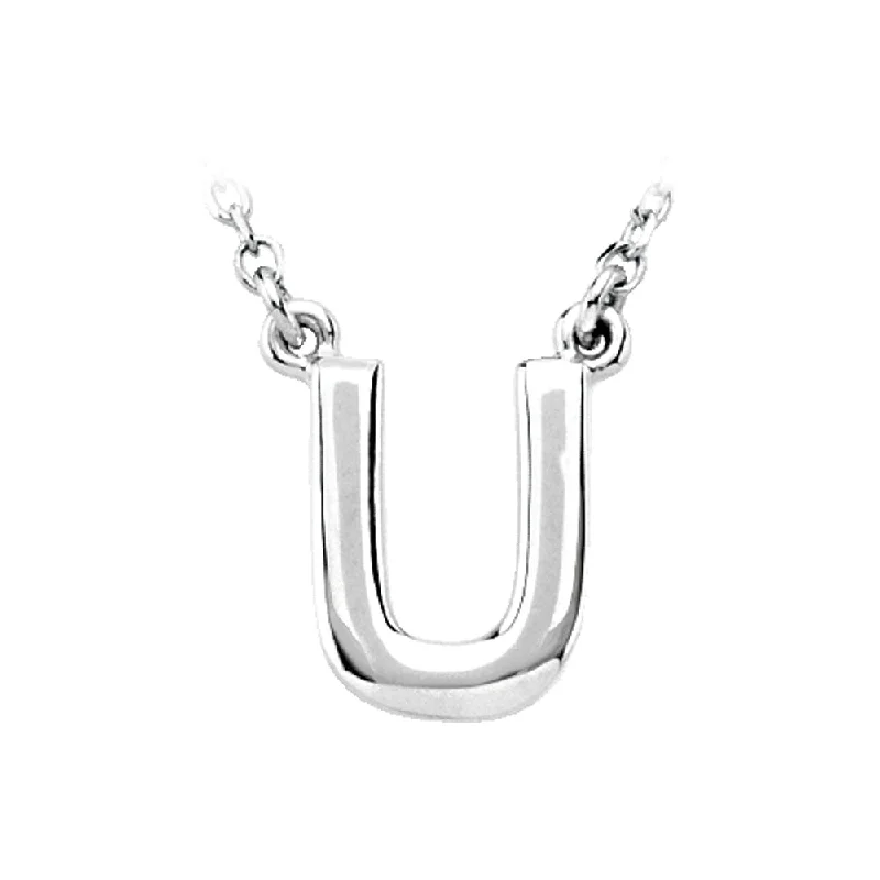 Sterling Silver, Kendall Collection, Block Initial U Necklace, 16 Inch