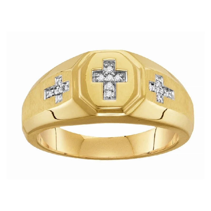 Slim bezel ring-1/14 CTW Diamond Cross Ring in 10KT Yellow Gold