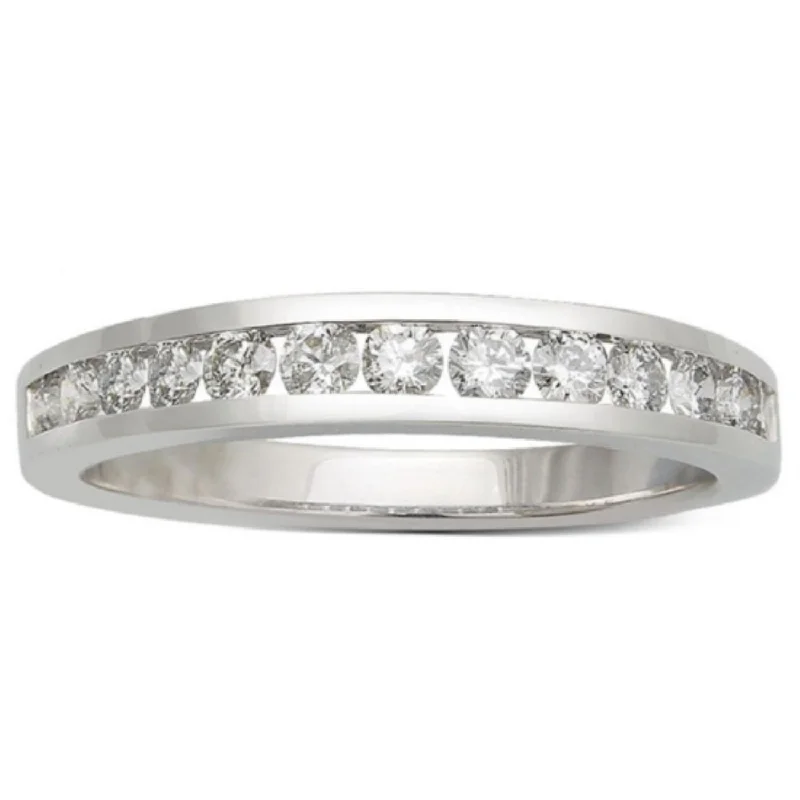 Curved metal ring-1/2 CTW Diamond Wedding Ring in 14KT White Gold