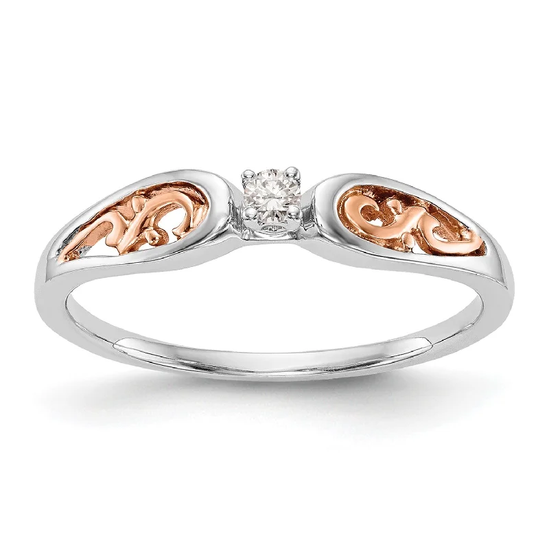 Ragged rim ring-1/20 CTW Diamond Promise Ring in 14KT White and Rose Gold; Size 7