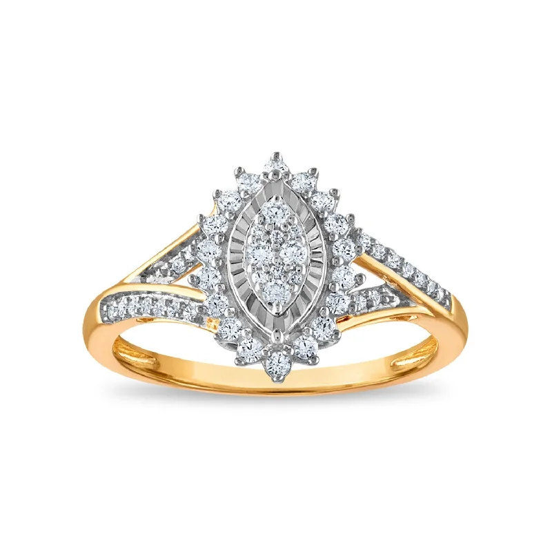 Layered scale ring-1/3 CTW Diamond Cluster Ring in 10KT Yellow Gold