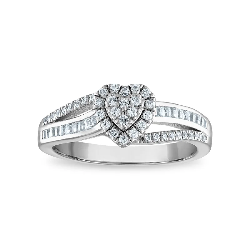 Soft stripe ring-1/3 CTW Diamond Heart Promise Ring in 10KT White Gold