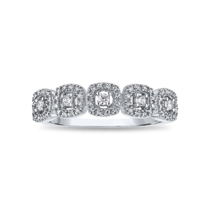 Smooth stone ring-1/4 CTW Diamond Halo Anniversary Ring in 10KT White Gold