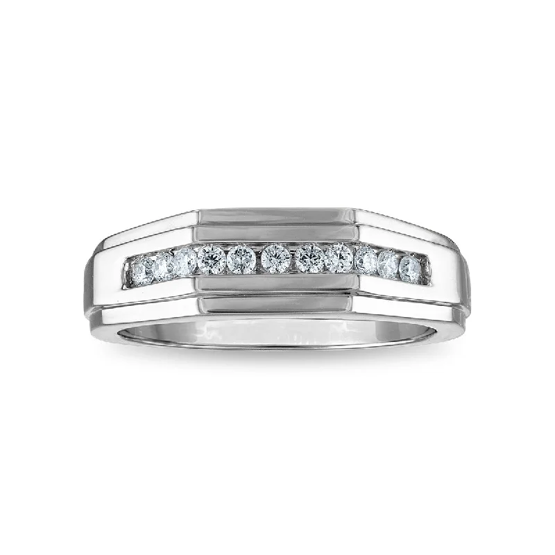 Flax seed ring-1/4 CTW Diamond Wedding Geometric Channel Set Ring in 10KT White Gold