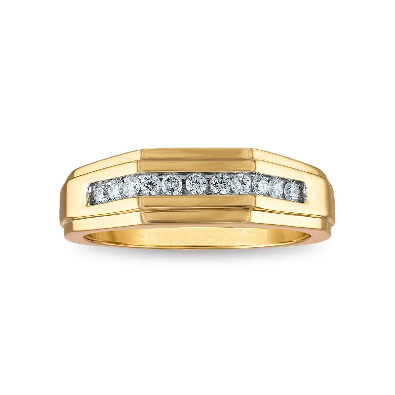 Savanna grass ring-1/4 CTW Diamond Wedding Geometric Channel Set Ring in 10KT Yellow Gold