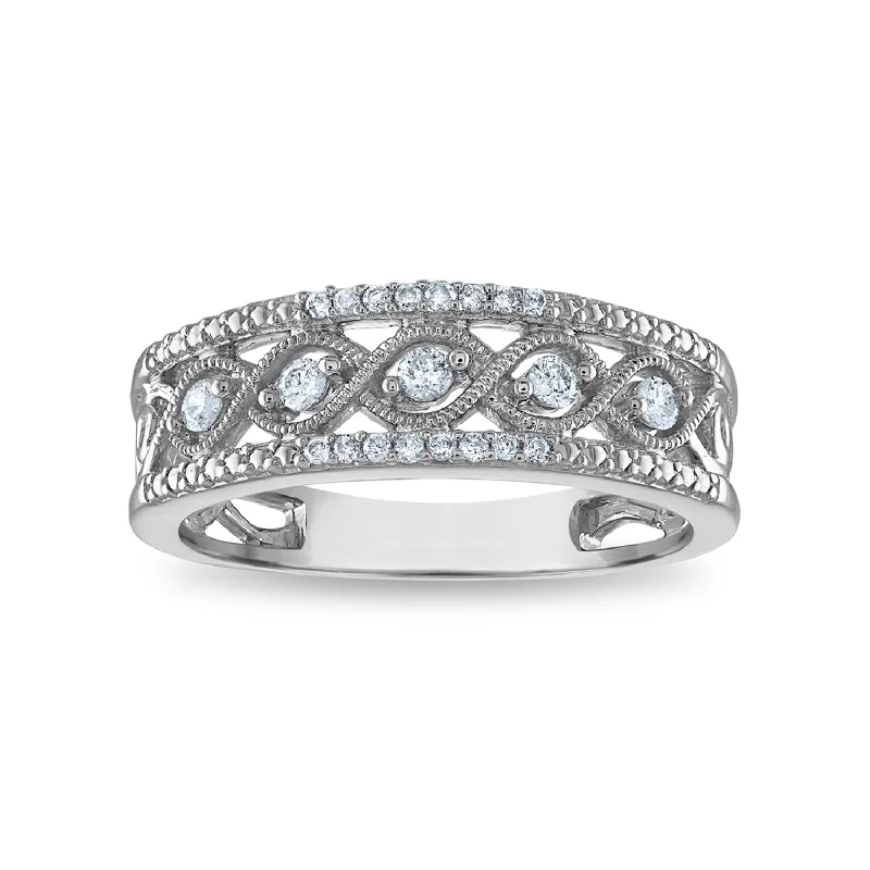 Coir braid ring-1/5 CTW Diamond Fashion Anniversary Ring in Rhodium Plated Sterling Silver