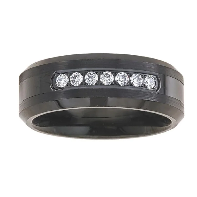 Pearl seed ring-1/5 CTW Diamond Wedding Ring in Black Tungsten