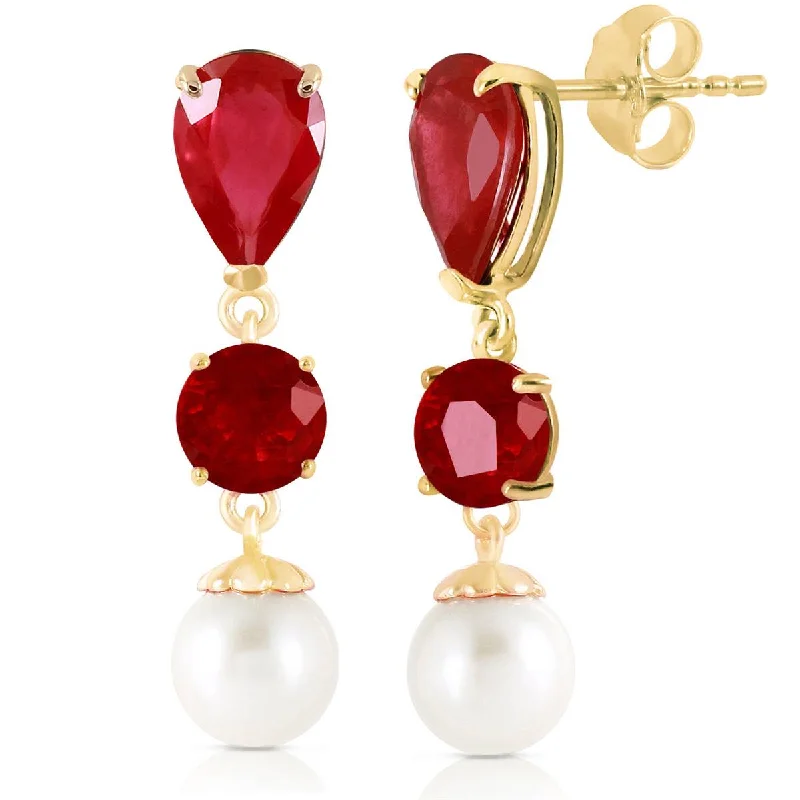 Soft stripe earrings-10.1 Carat 14K Solid Yellow Gold Chandelier Earrings Ruby Pearl