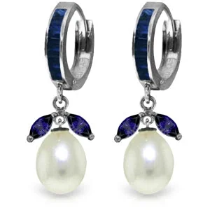 Willow wood earrings-10.3 Carat 14K Solid White Gold Speak To Angels Sapphire Pearl Earrings