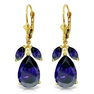 Twin gem earrings-10.3 Carat 14K Solid Yellow Gold Darkest Night Sapphire Earrings