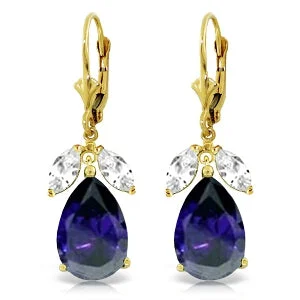 Ridge stud earrings-10.3 Carat 14K Solid Yellow Gold Leverback Earrings Sapphire White Topaz