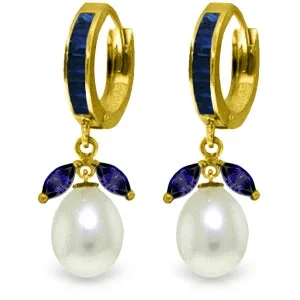 Maple nut earrings-10.3 Carat 14K Solid Yellow Gold Majorca Sapphire Pearl Earrings