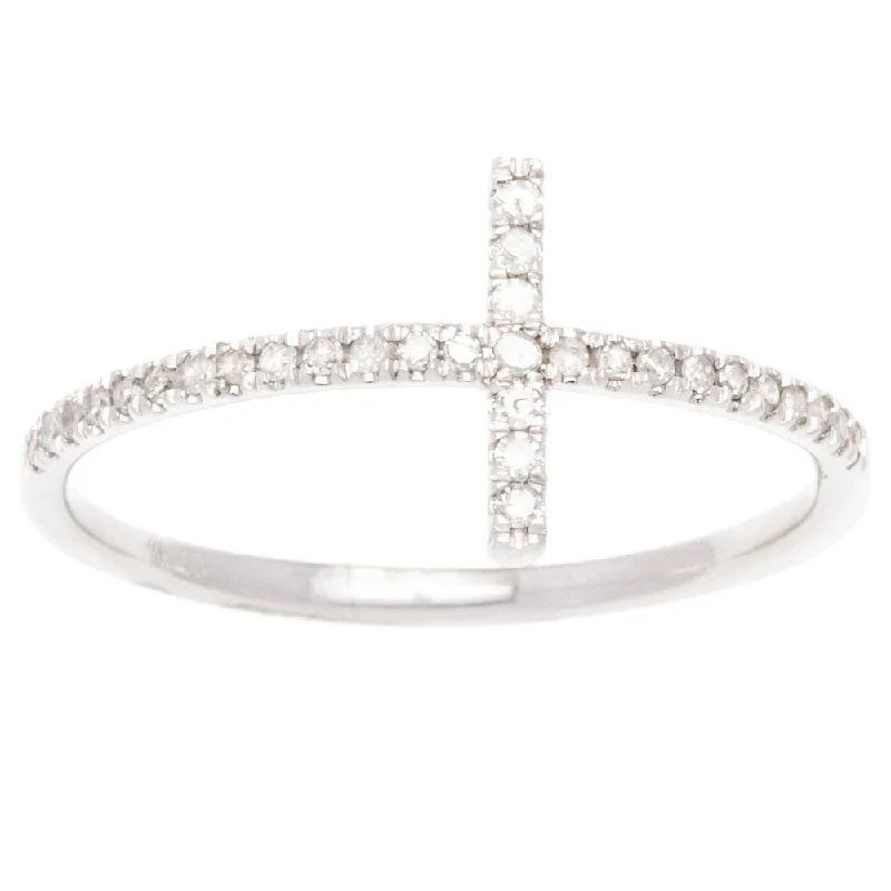 Birch bead ring-10k White Gold 1/4ct TDW Pave Diamond Cross Band