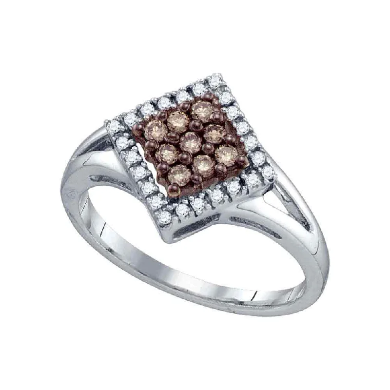 Sealed stone ring-10k White Gold Brown Diamond Womens Square Cluster Ring 1/4 Cttw