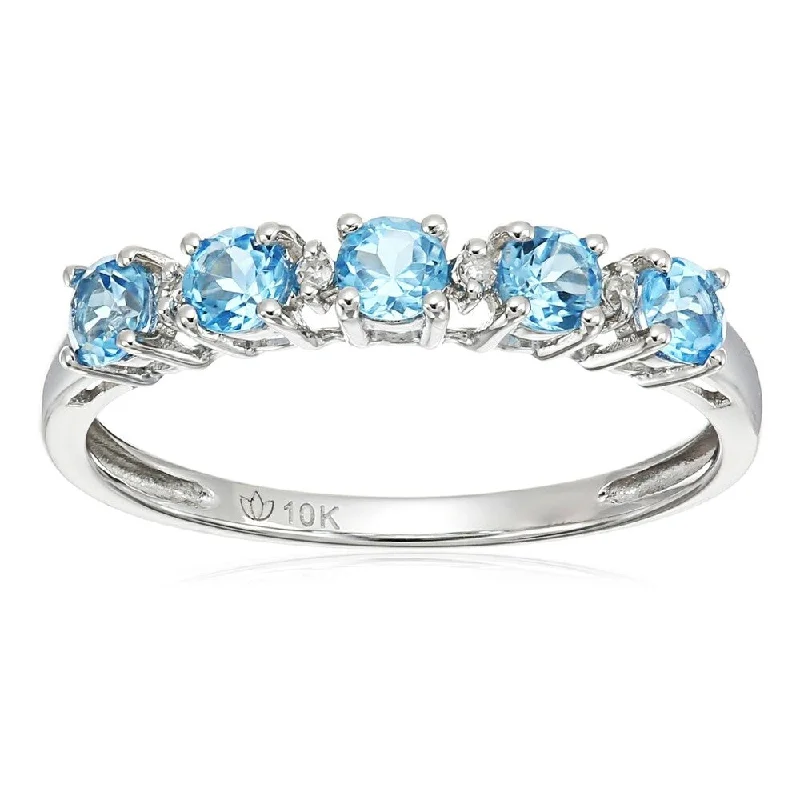 Fine swirl ring-10k White Gold Swiss Blue Topaz & Diamond Stackable Ring, Size 7