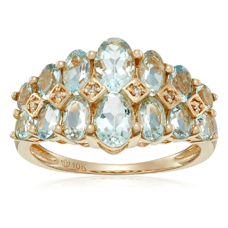 Soft stripe ring-10k Yellow Gold Aquamarine and Diamond Accented Band Ring, Size 7