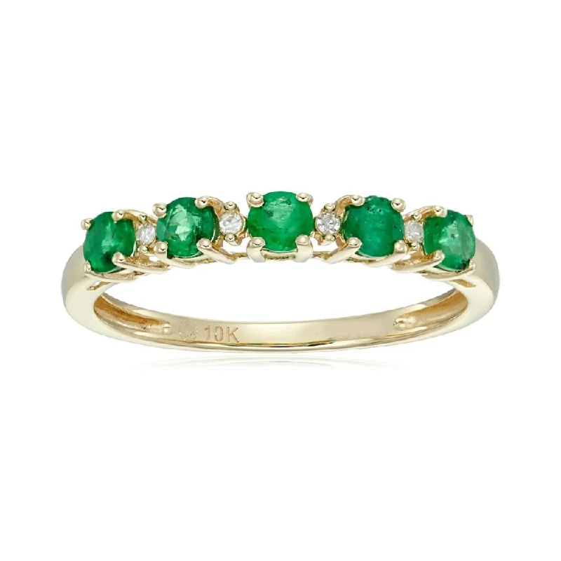 Blended grain ring-10k Yellow Gold Emerald & Diamond Ring