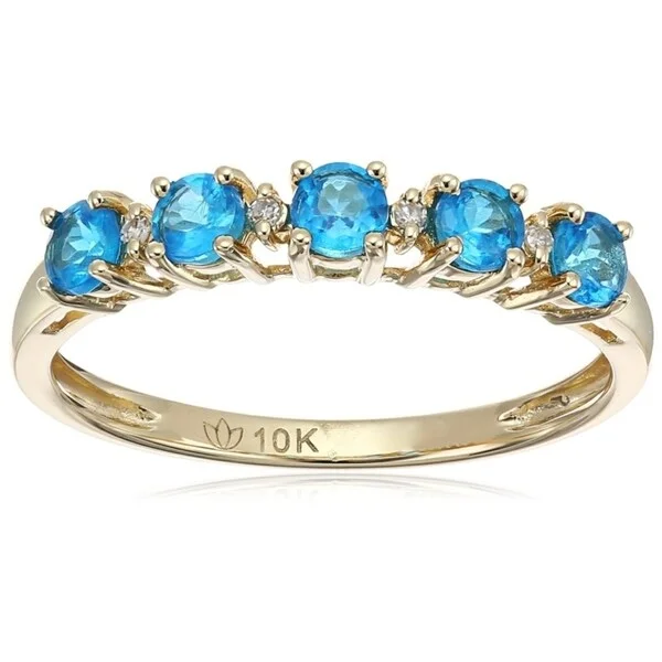 Pentagon gem ring-10k Yellow Gold Neon Apatite Diamond Stackable Ring, Size 7 - Blue