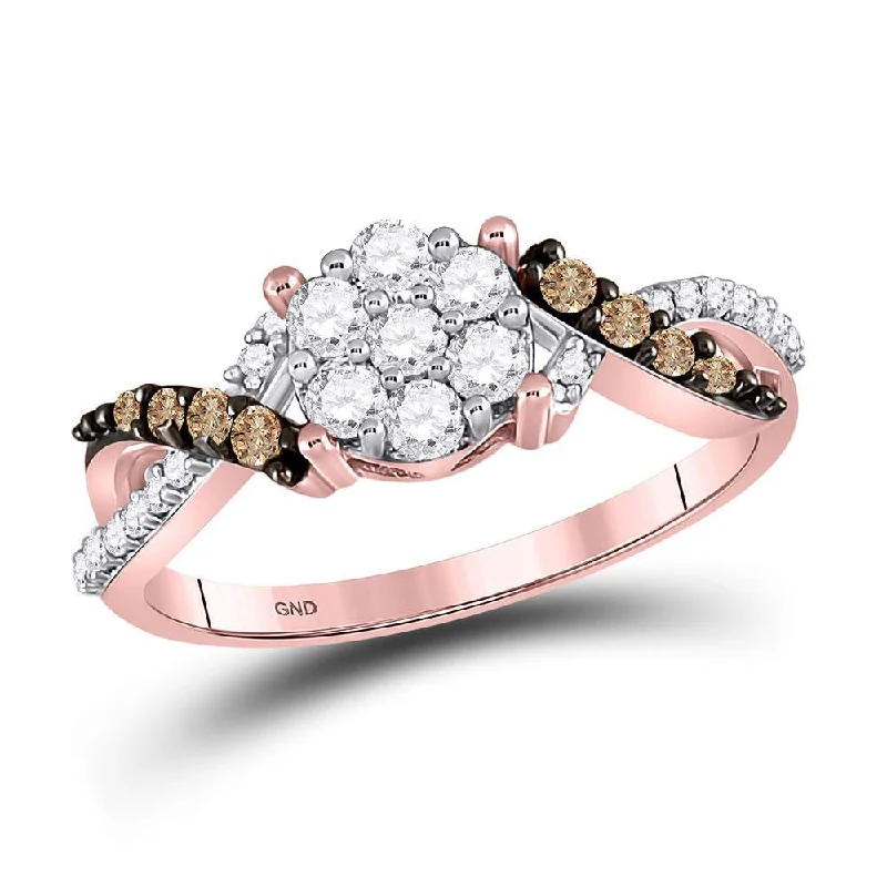 Nickel band ring-10kt Rose Gold Womens Round Brown Diamond Cluster Ring 1/2 Cttw