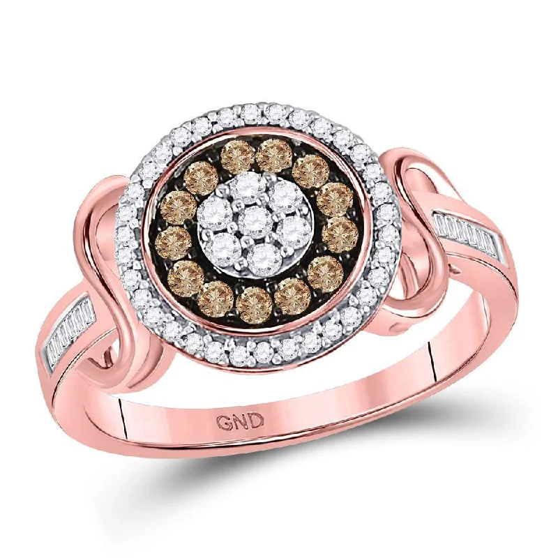 Scratched finish ring-10kt Rose Gold Womens Round Brown Diamond Flower Cluster Ring 1/2 Cttw