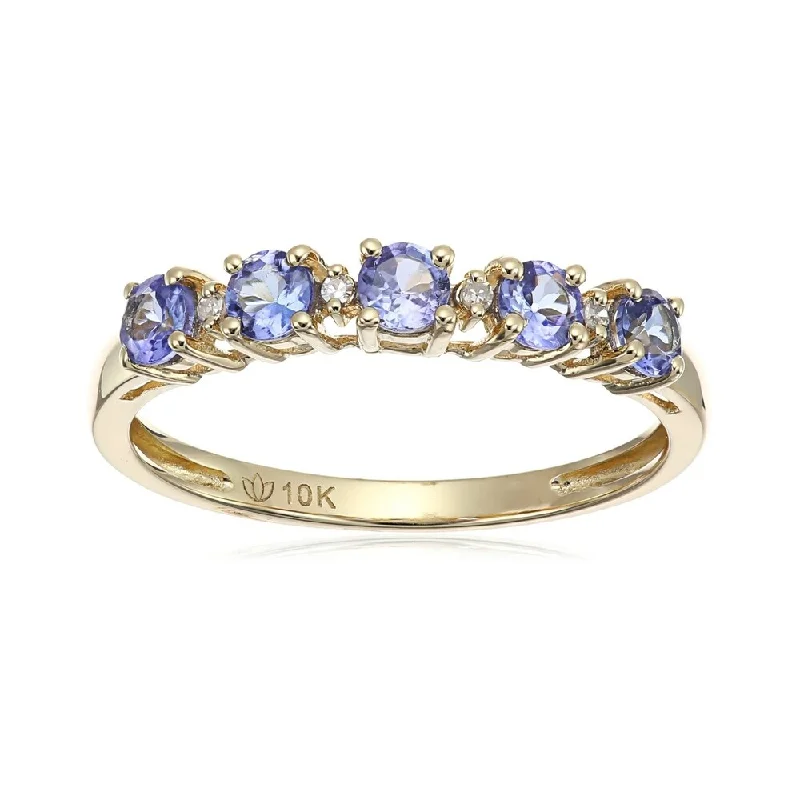 Mosaic stripe ring-10kt Tanzanite and Diamond-Accented Stackable Ring - Blue