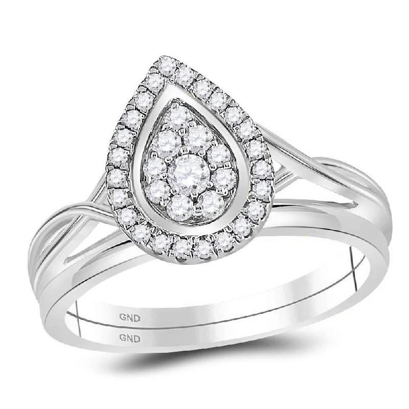 Fine swirl ring-10kt White Gold Diamond Teardrop Cluster Bridal Wedding Ring Band Set 1/3 Cttw