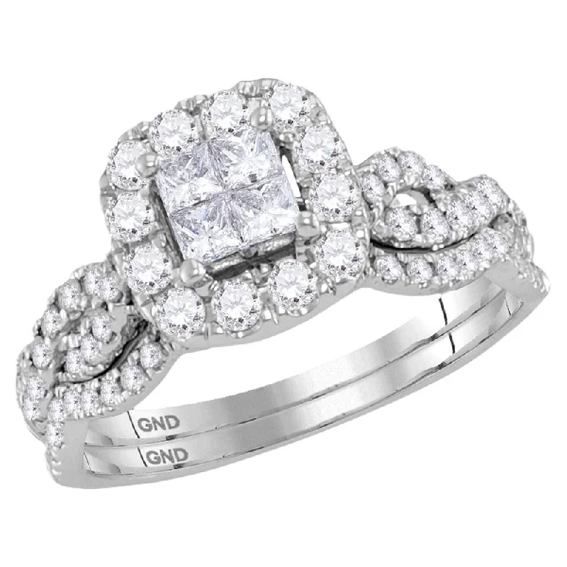 Layered scale ring-10kt White Gold Princess Diamond Bridal Wedding Ring Band Set 1 Cttw