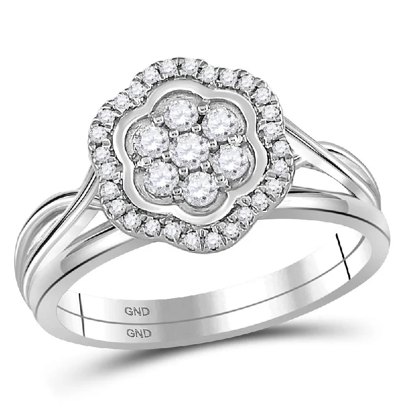 Sea sponge ring-10kt White Gold Round Diamond Cluster Bridal Wedding Ring Band Set 1/3 Cttw