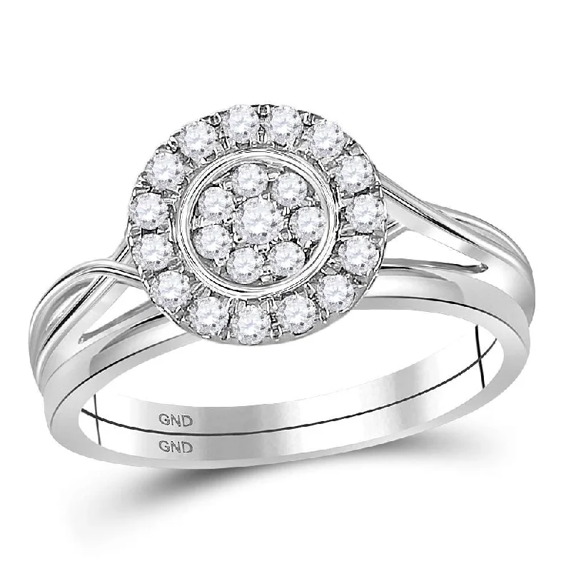 Spiral shank ring-10kt White Gold Round Diamond Cluster Bridal Wedding Ring Band Set 1/3 Cttw