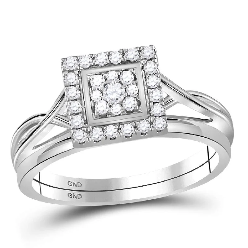 Pearl seed ring-10kt White Gold Round Diamond Square Bridal Wedding Ring Band Set 1/3 Cttw