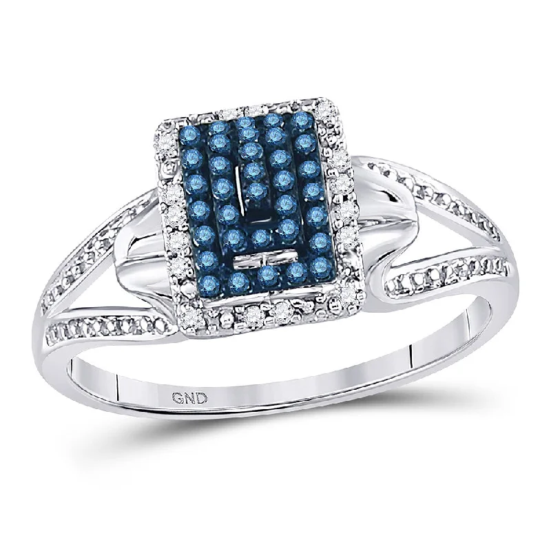 Reused object ring-10kt White Gold Womens Round Blue Color Enhanced Diamond Cluster Ring 1/6 Cttw