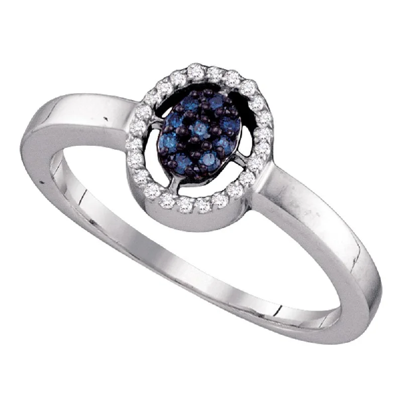 Shattered gem ring-10kt White Gold Womens Round Blue Color Enhanced Diamond Cluster Ring 1/6 Cttw