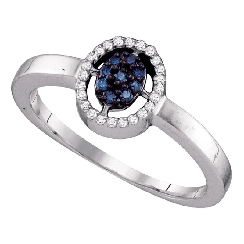 Linen weave ring-10kt White Gold Womens Round Blue Color Enhanced Diamond Oval Cluster Ring 1/6 Cttw